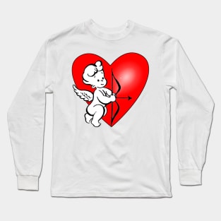 Angel Cupid flexing a red heart Long Sleeve T-Shirt